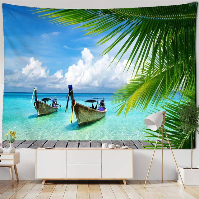 Coastal Cave Tapestry Wall Hanging Boho Seaside Landscape Psychedelic Aesthetics Room Dorm Art Decor