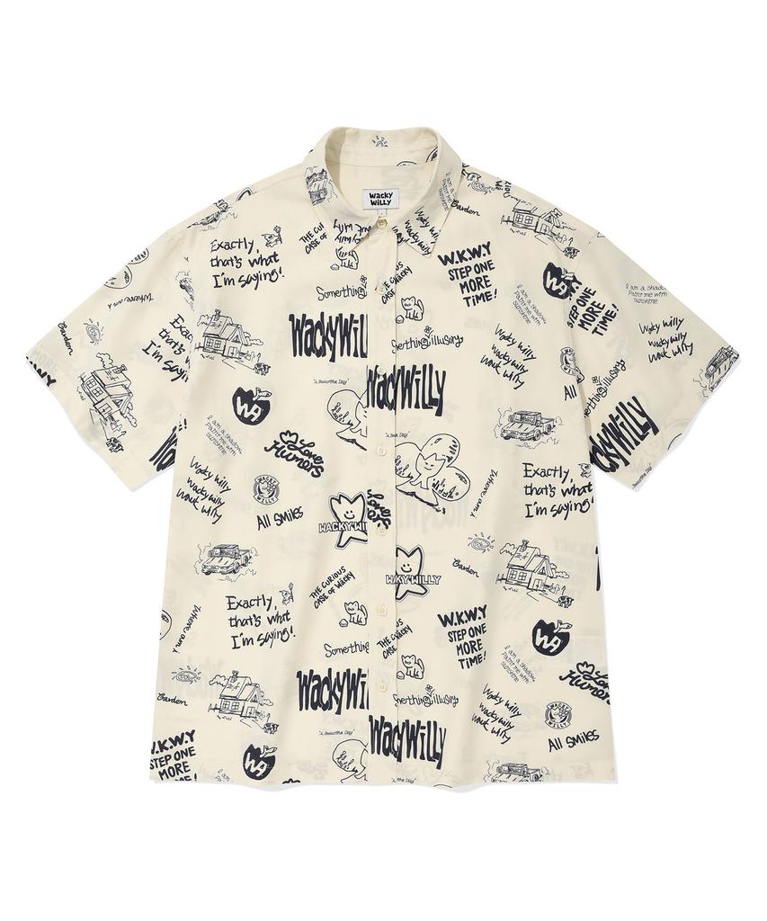 WACKY WILLY Kiki All-Over Graphic Short Sleeve Shirt Cream