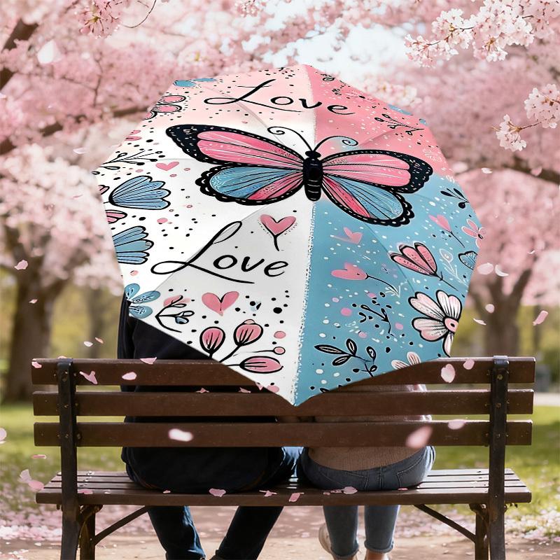 1pc Butterfly Love Automatic Open/Close Umbrella Compact Folding Umbrella with 8-Rib Shaft for Women/Men, Elegant Birthday1265S