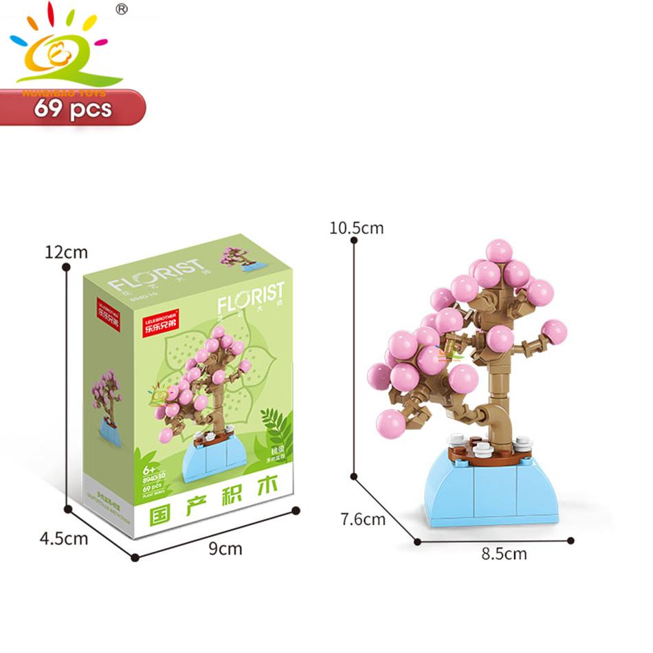HUIQIBAO MOC Flower Succulent Potted Model Building Block DIY Eternal Bouquet Home Desk Plant Decor Brick Girl Gift Children Toy
