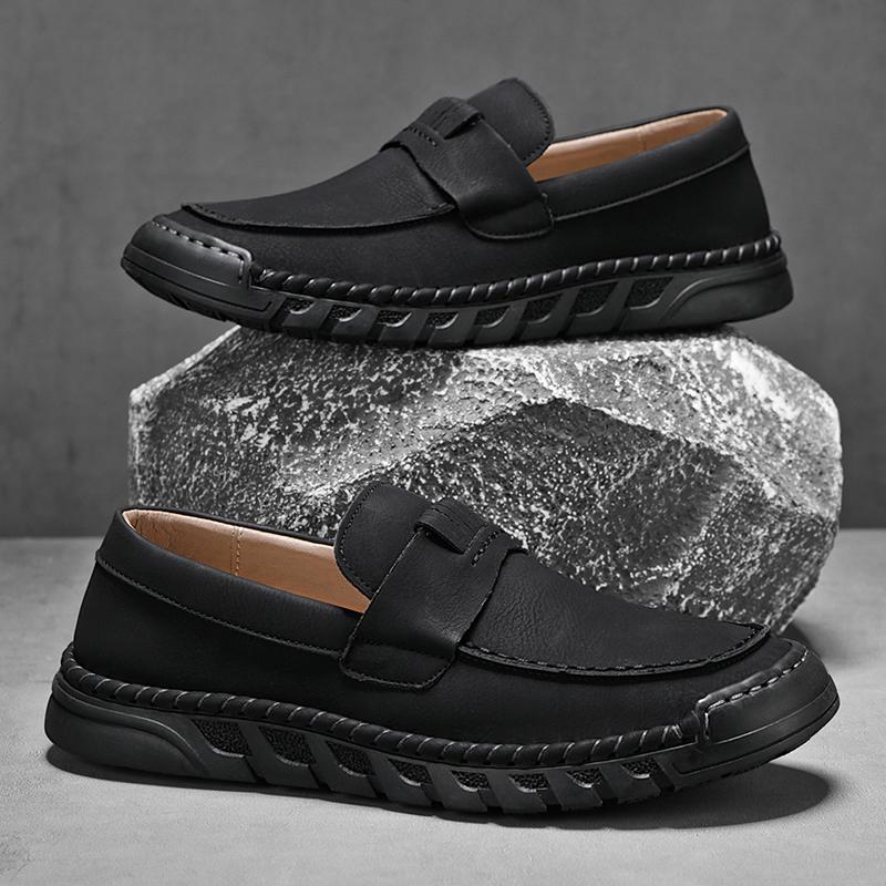 

Стильные мужские кожаные кроссовки на плоской подошве, походная обувь, нескользящая обувь для активного отдыха, обувь для треккинга в винтажном стиле 46 чёрный