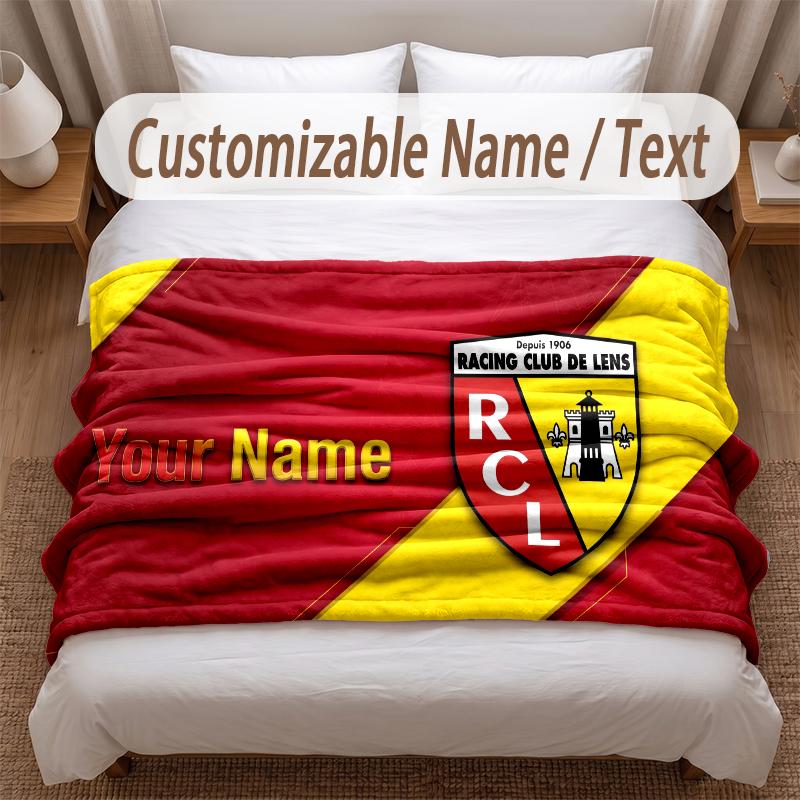 racing club de lens Printed Flannel Blanket Custom Name Text Soft Warm Throw For Bedroom Holiday Gift