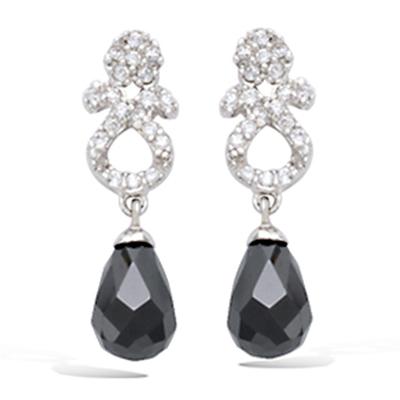 [J8617] - Silver Earrings 'Sissi' Black White Silver (rhodium-plated) - 20x6 Mm