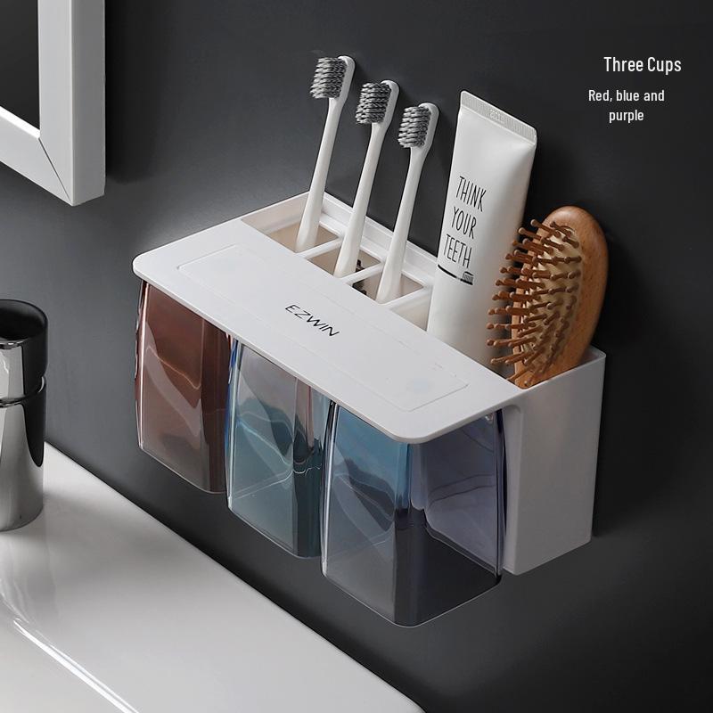 Magnetic Wall-Mounted Toothbrush and Mouthwash Cup Holder Set