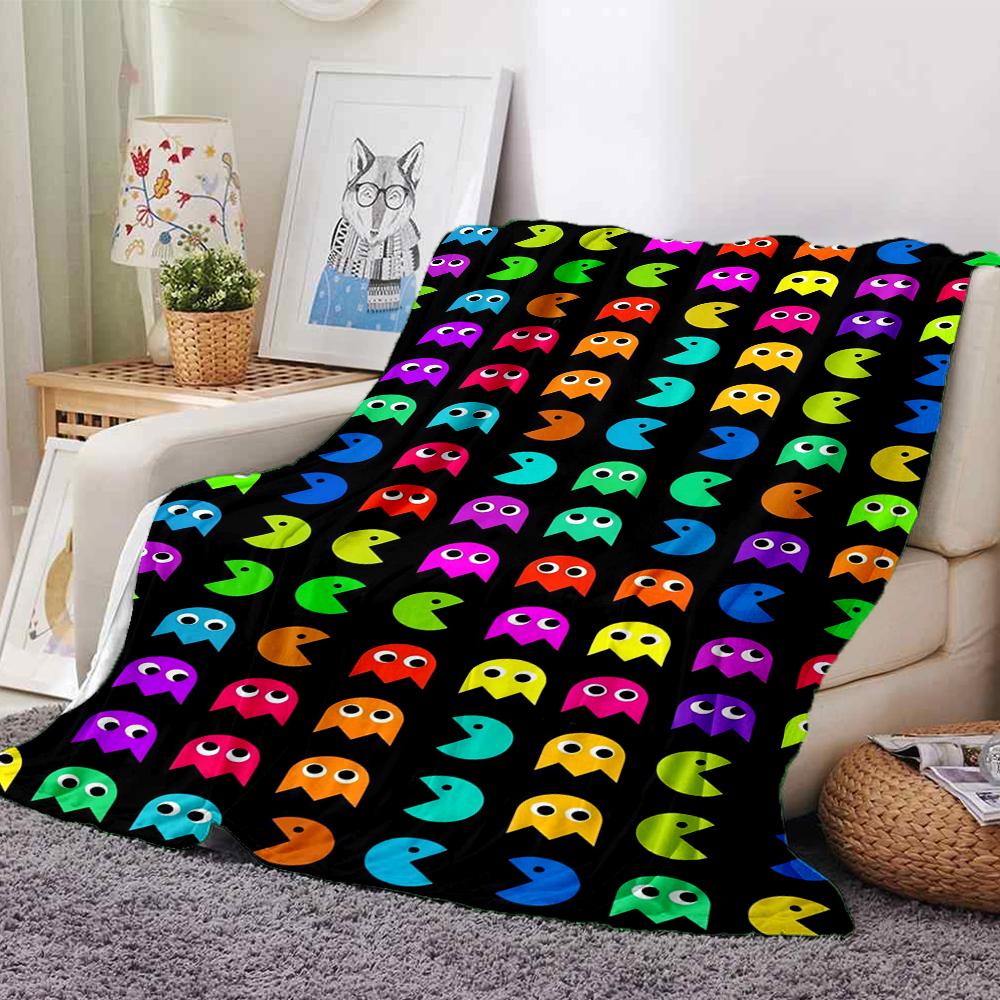1Pc Pacman Adventure Blanket For Couch Bed Plush Cozy Fuzzy Blanket Super Soft Warm Blankets For Fall And Winter 091890