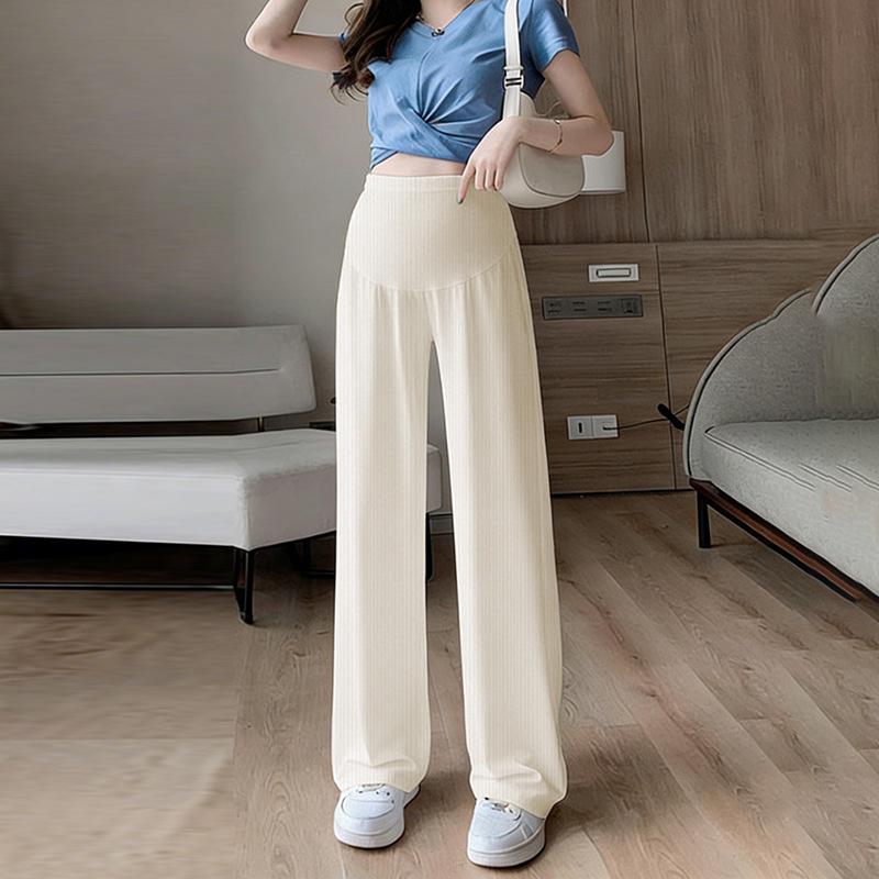 Maternity Ice Silk Wide-Leg Pants: Summer Tummy Support & Comfort XL