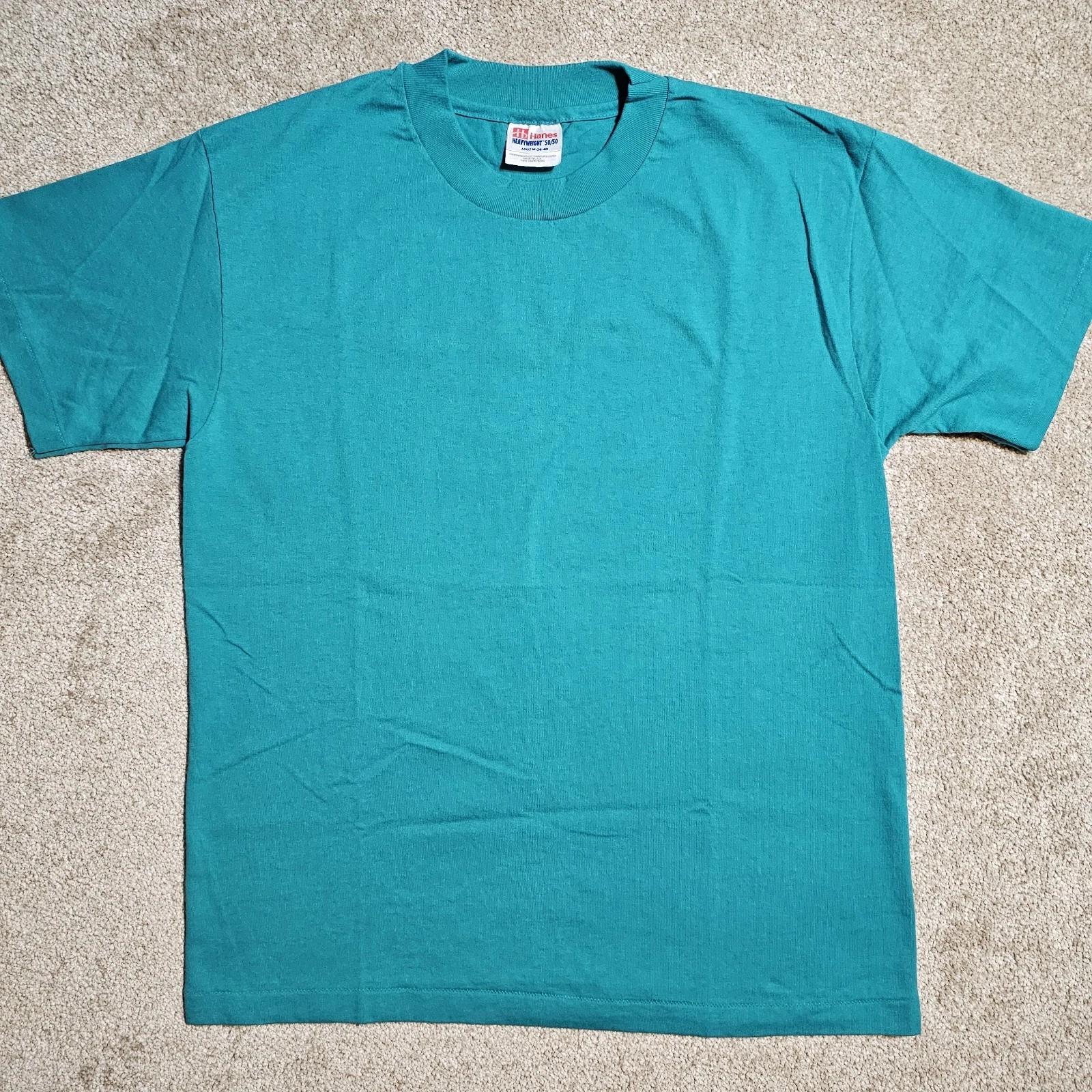 

Vintage 90s Blank Hanes Aqua Single Stitch T-shirt Mens M Grunge Skate Turquoise L