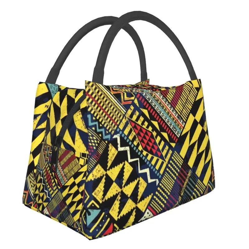 Colorful African Ankara Pattern Thermal Insulated Lunch Bags Women Geometric Lunch Container for Office Outdoor Meal Food Box
