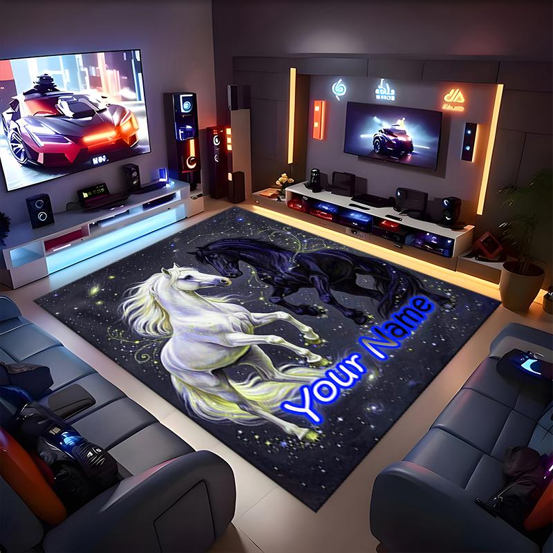 1PC Custom Name "Galactic Horse Dance" Theme Floor Mat Ideal for Living Room, Game Rooms, Office, Bedroom,Floor Mat Playful Design