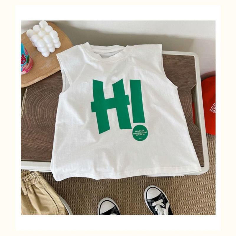 

Легкая дышащая повседневная футболка без рукавов для мальчиков и девочек, летняя детская хлопковая жилетка с рисунком алфавита 90cm
