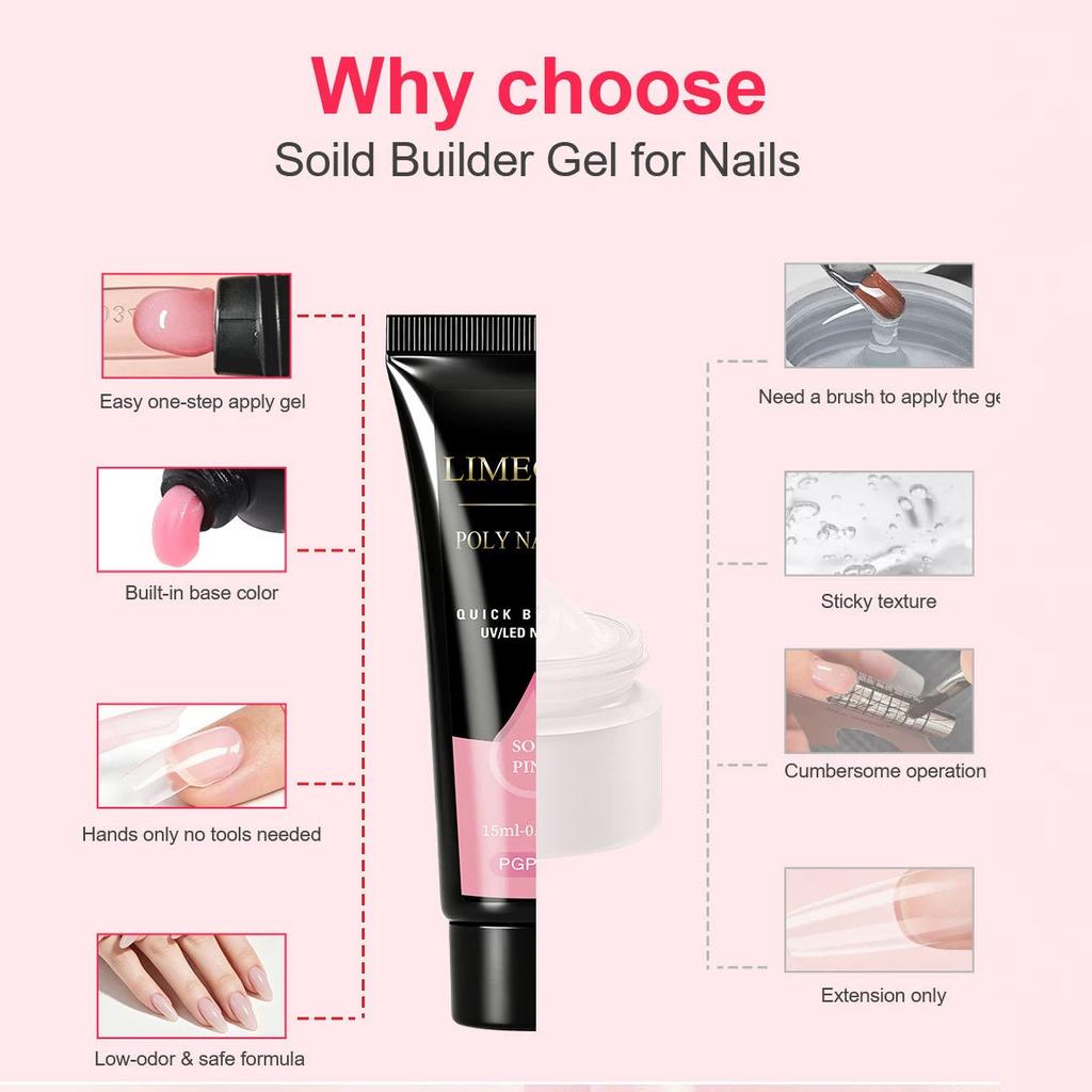 LIMEGIRL 25 barev Poly Gel 15 ml Sada na prodlužování nehtů – Builder Gel Odstranitelný UV Gel pro Nail Art, Kutilství Domácí Salon