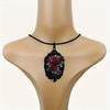 Necklace, Wind Dark Red Rose Exquisite Pattern Glass Pendant Necklace, Black Base Frame
