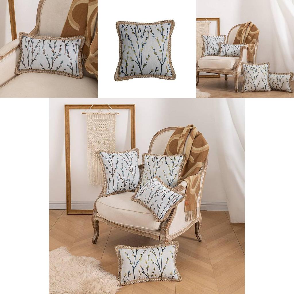 Decorative Living Room Cushion Cover With Floral Weave In Soft Yellow Or Blue For Lounge Decor