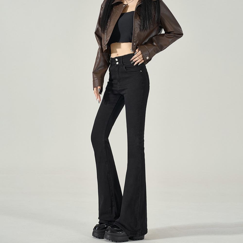 Commuter slightly stretch jeans women's autumn new thin high-waisted tight-fitting horn mopping horseshoe trousers