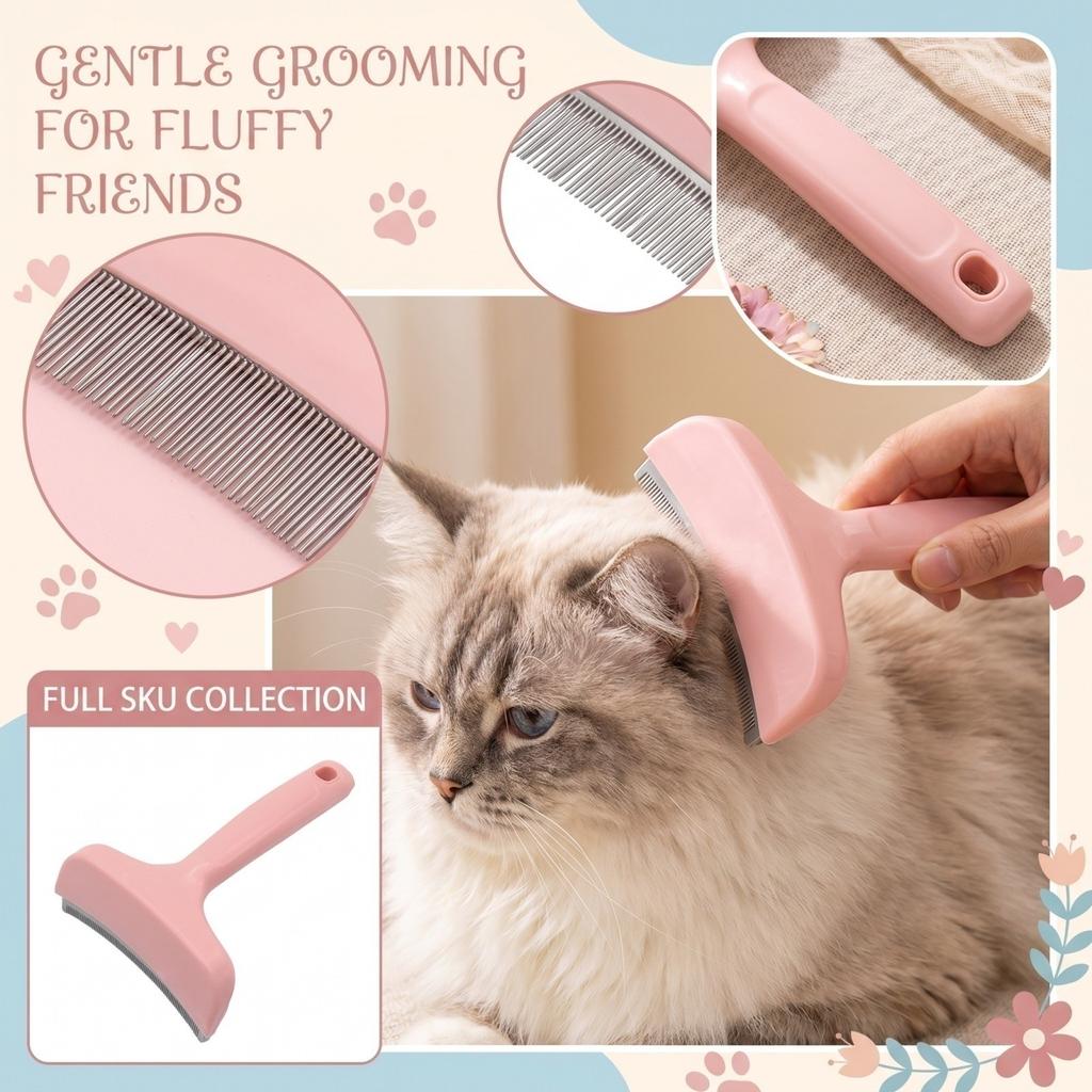 Pet Grooming Brush Stainless Steel Shedding Comb for Cats and Dogs Fur Removal Deshedding Tool Hair Thinning Brush for Pet Hair Cleaning
