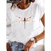 Fashion Purple Butterfly Print Women T-Shirt Summer Casual Short
