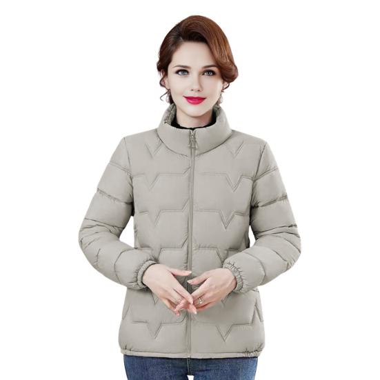 Women Cotton Jacket Stand Collar Long Sleeve Solid Color Zipper Closure Autumn Winter Cotton Coat Thickened Quilted Outwear