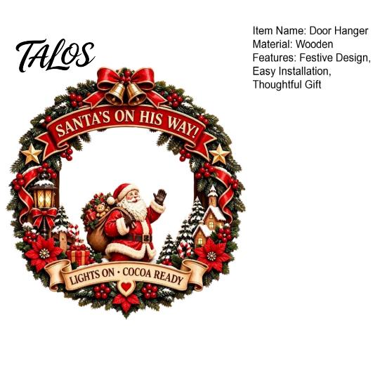 Winter Festival Wall Hanging Santa Claus Wooden Door Hanger for Christmas Decorations, Retro Holiday Sign with Bows Bells Indoor And Outdoor