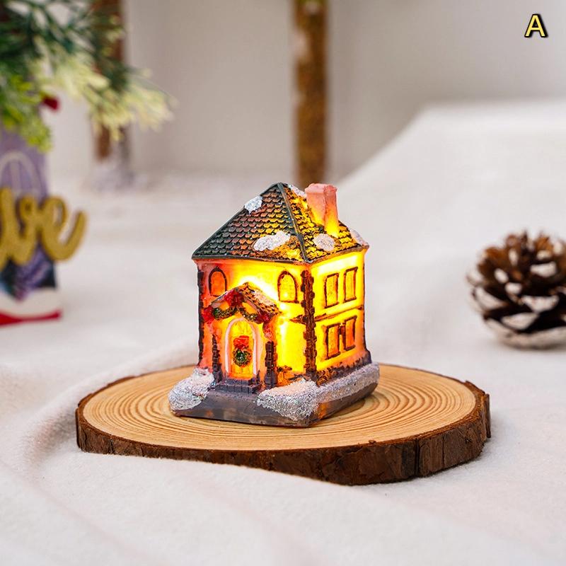 Christmas Ornament Mini Small House Luminous Used For Holiday Home Decor Christmas Tree Party Acesssories Desktop Ornament Gift