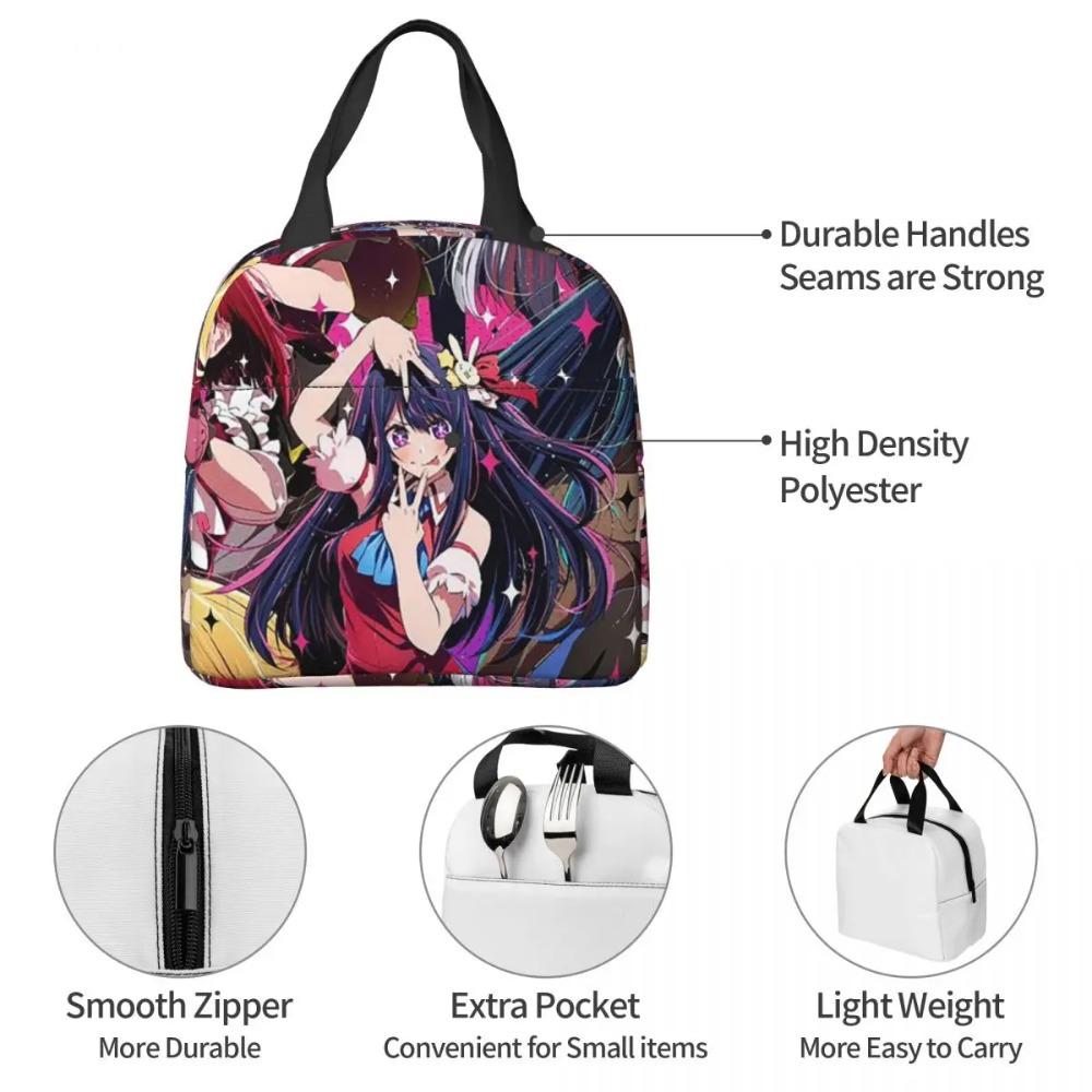 Oshi No Ko Anime Kawaii Insulated Lunch Bag for Women Office Cooler Thermal Food Box Tote Portable Lunch Boxes Container