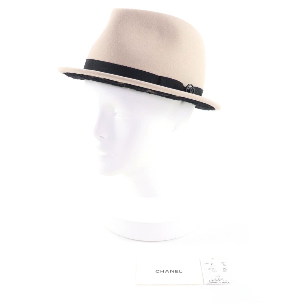 Excellent CHANEL Hat COCO Mark Button Fedora Hat Beige Felt Women M 13B Used