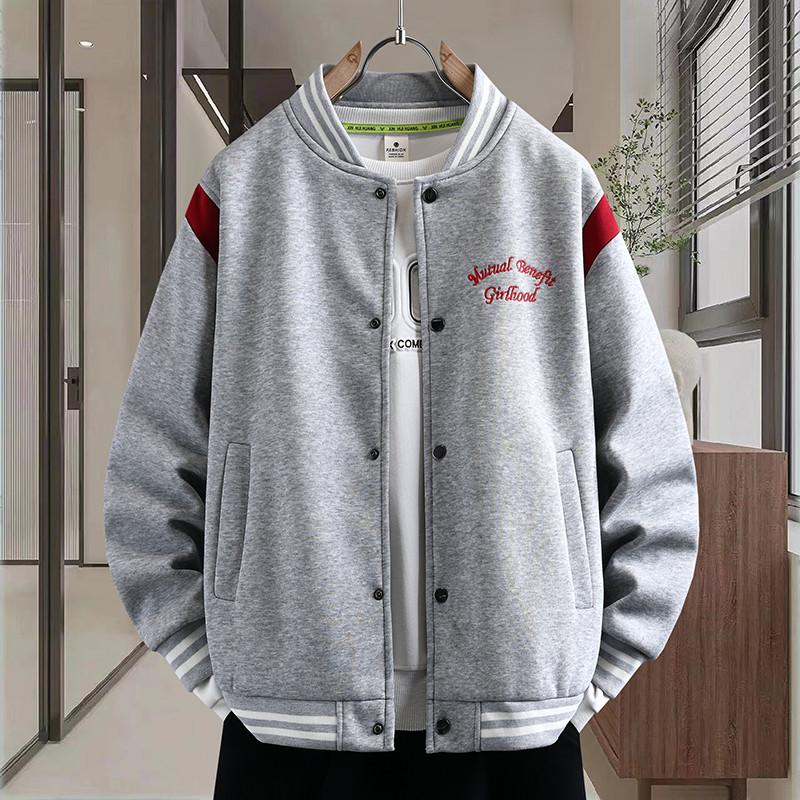 Winter Youth Trendy Embroidered Baseball Jacket Coat 3XL серый