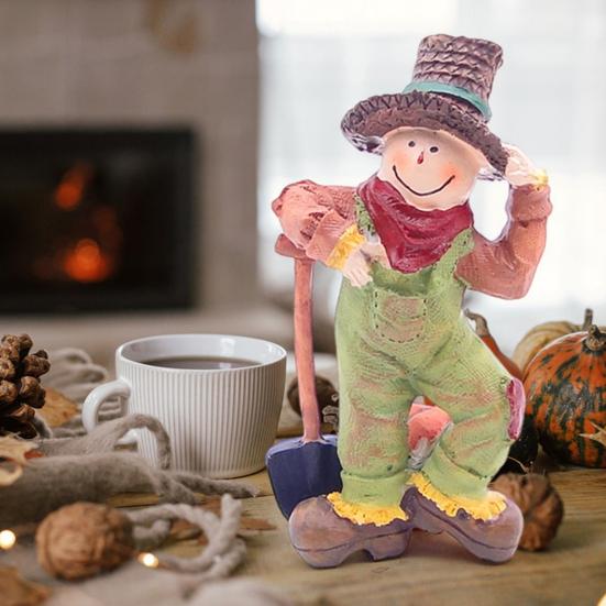 Pumpkin Scarecrow Figurine Handcrafted Resin Statue Fall Harvest Decoration Home Garden Thanksgiving Decor