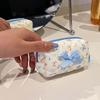 Embroidered Bowknot Quilted Cosmetic Pouch Floral Print Small Coin Purse  Teenage Girls