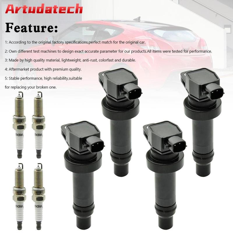 Artudatech 4X Ignition Coil +Spark Plug UF636 For Kia Rio Soul Hyundai Accent Veloster