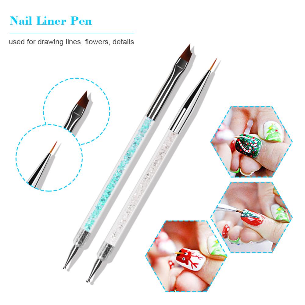 6PCS Set Nail Art Design Painting Pen Set Nail Art Tips UV Gel Nail Art Dotting Pen Acrylic Handle Rhinestone Crystal 2