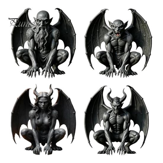 Halloween Gothic Decoration Gargoyle Figurine, Medieval Dark Winged Statue, Resin Retro Style Statue Horn Demon Ornament for Office Bookshelf