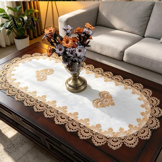 Beschermende Tafel Runner Ovaal Kant Runner, Vintage Doily, Retro Glad Stof Bloemen Placemat voor Koffie Eetkamer Decor Hoge Dichtheid Geweven