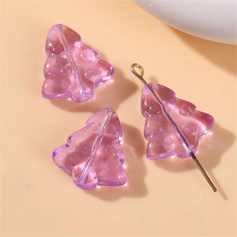 Z32 14x16mm 5pcs Cartoon Glass Transparent Colorful Christmas Tree Handmade Mobile Phone Chain DIY Bracelet Material Accessory