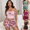 European-American Style Butterfly Print Women's Summer Pajama Set - Camisole and Shorts Homewear