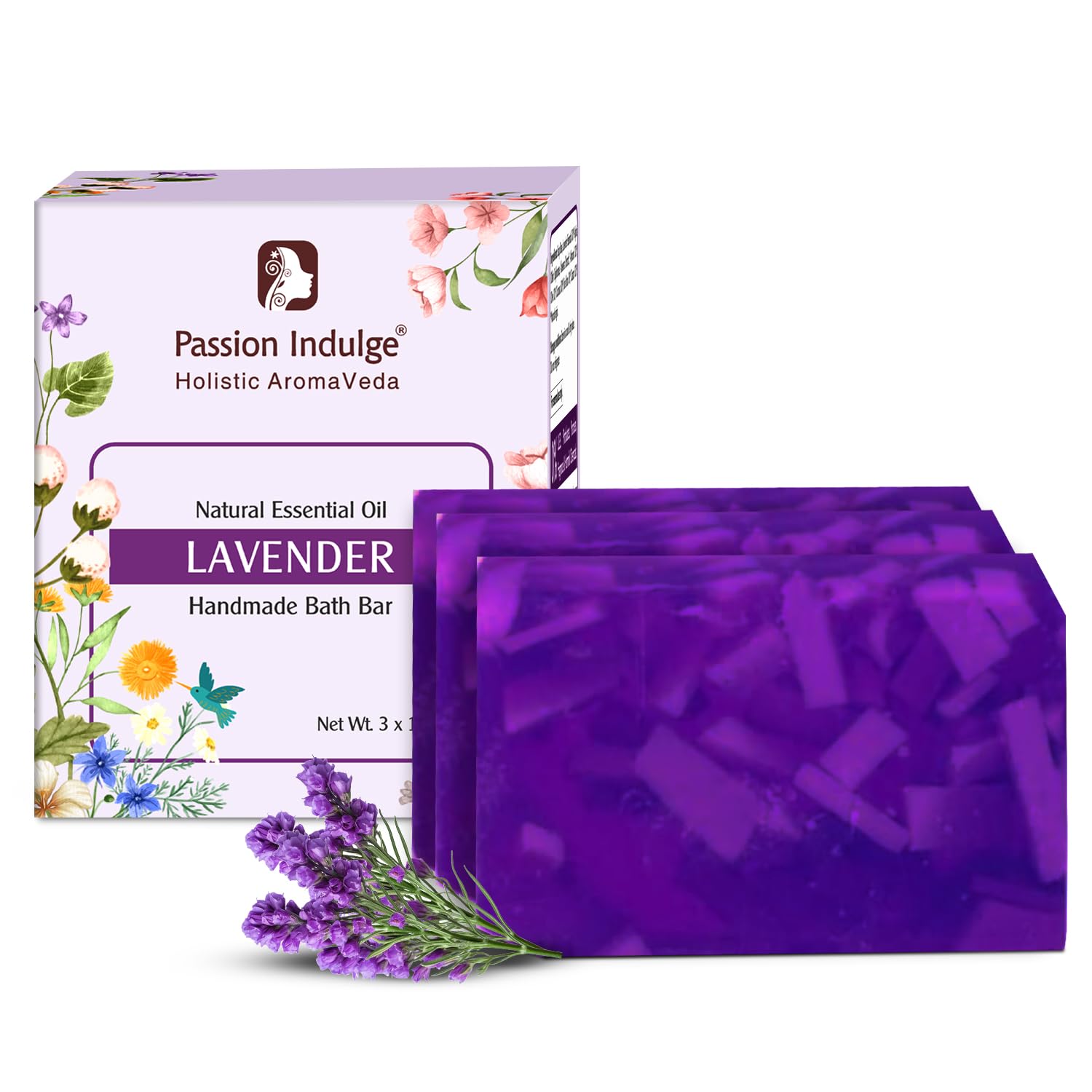 Мыло ручной работы Passion Indulge Лаванда - УПАКОВКА ИЗ 3 ШТУК (Каждые 100 г), Натуральное эфирное масло Питательное мыло для ванны | Глубокое очищение | Мыло для ванны для всех ти