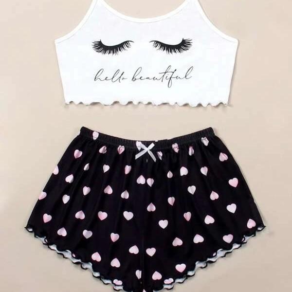 Women's Printed Knit Vest & Camisole Pajama Set - Comfortable & Stylish