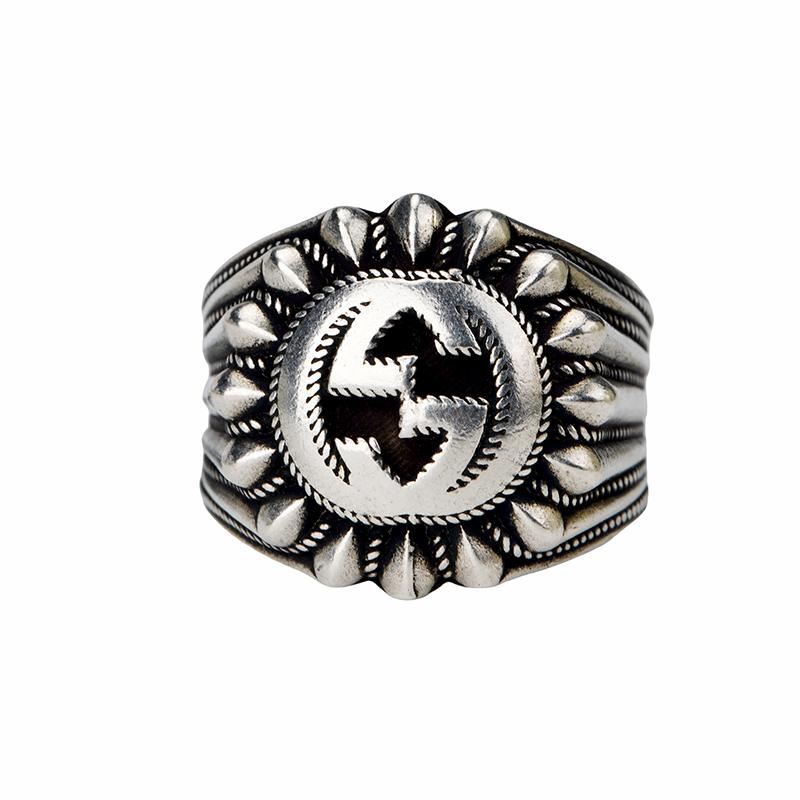 Gucci ring Interlocking interlocking double G pattern, retro, frosted, 925 silver Silver 11 серебряный