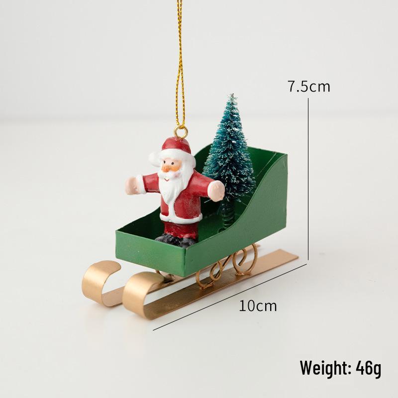 NUCHI Wrought Iron Santa Sleigh Christmas Tree Ornaments