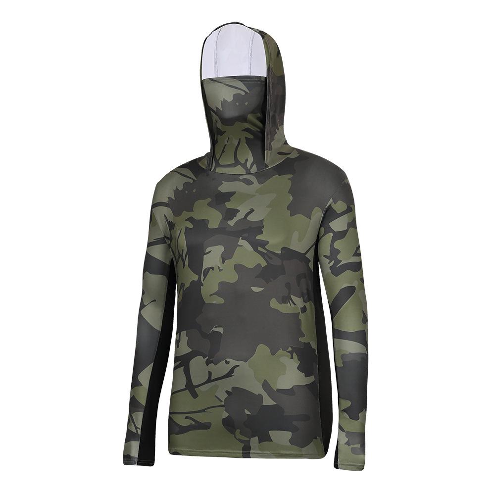 Men's Camouflage Quick-Dry Mesh Fishing Hoodie with Sun Protection Mask