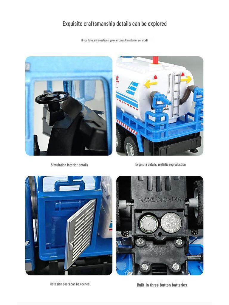 He Kai Toy Fire Truck: Large Alloy Model with Water Spray, Opening Doors, Sound and Light Effects.