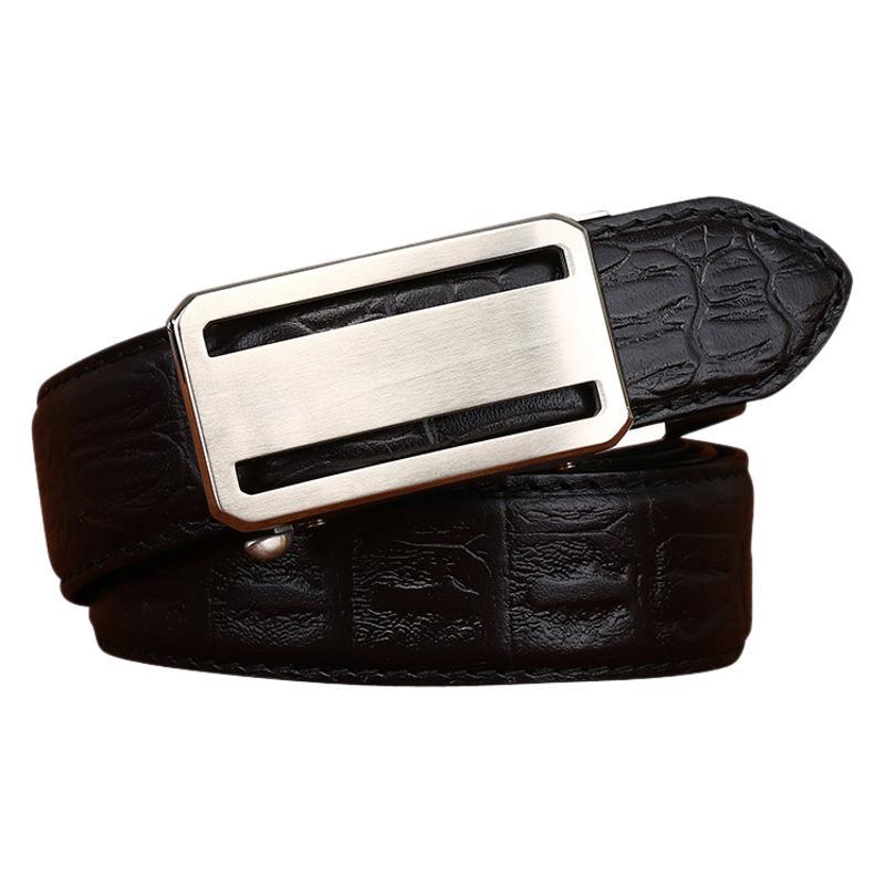 High-End Crocodile Pattern Stainless Steel Automatic Buckle Belt Men'S Genuine Leather First Layer Cowhide Simple Casual Pants Belt Men'S