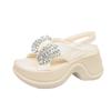 Beautiful thick-bottomed cool slippers for women to wear new summer rhinestone bows with skirts to increase the height of slippers