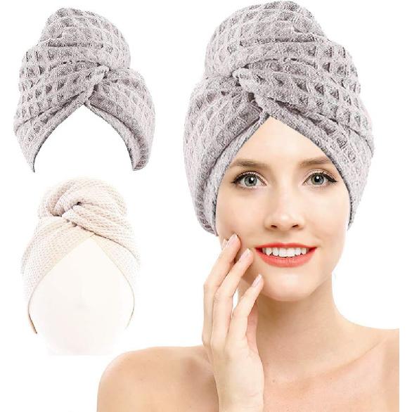 Yadier Microfiber Hair Towel for Curly Hair(Waffle) Hair Drying Towels Wraps for Women Long&Thick Hair with Button, Microfiber Towel Scrunchies for