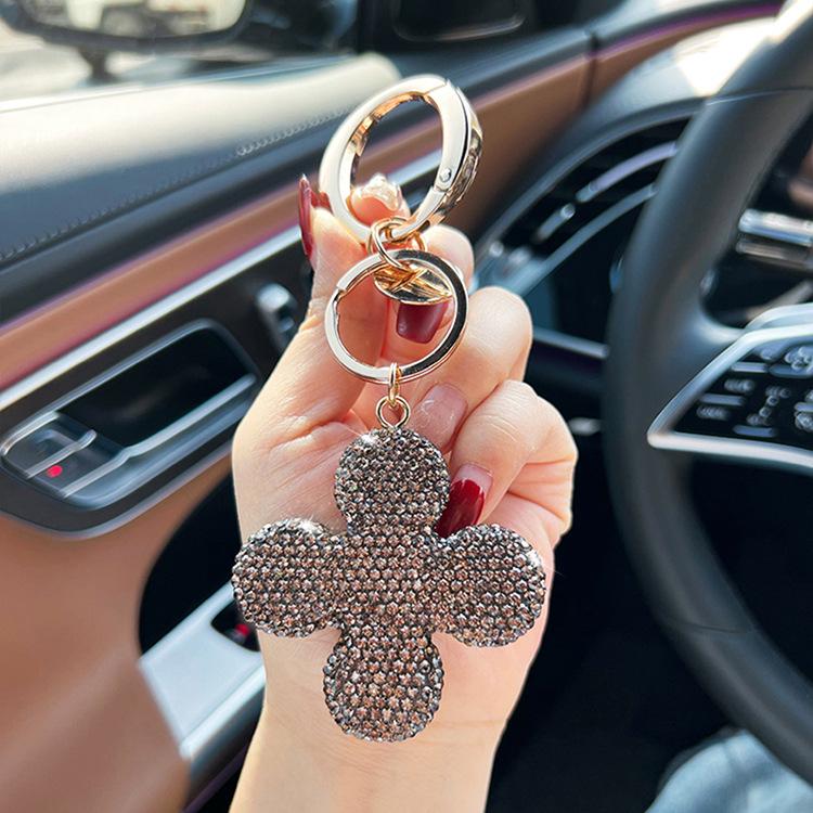 Exquisite Diamond-Studded Ceramic Four-Leaf Clover Keychain Pendant