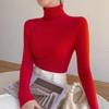 Women's Slim-Fit Ribbed Cashmere Sweater - Solid Color, High-Neck, Knitted Top for Autumn/Winter