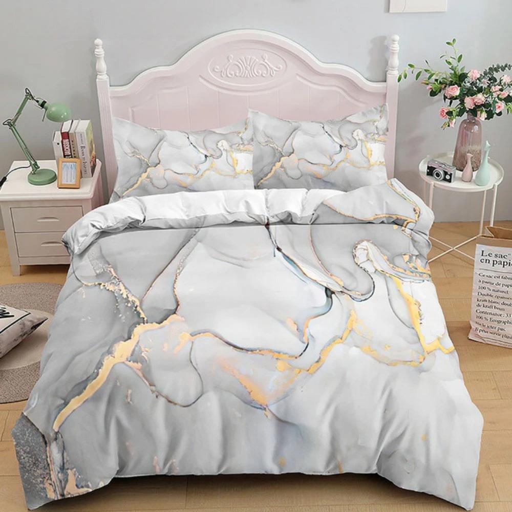 Luxury Black Marble Bedding Set 3D Duvet Cover Set Single Double Twin Full Size Teens Adults Bedclothes Soft Polyester Bed Linen