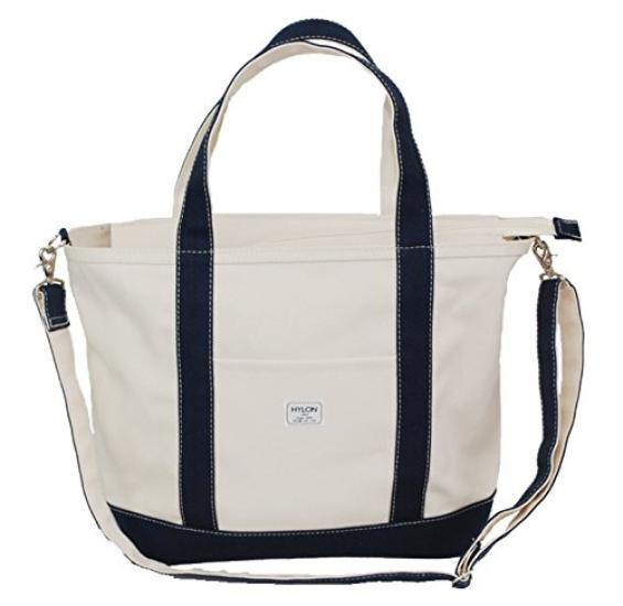 

canvas tote with shoulder x L size [HYLON] 2-way strap, off-white color, (navy)