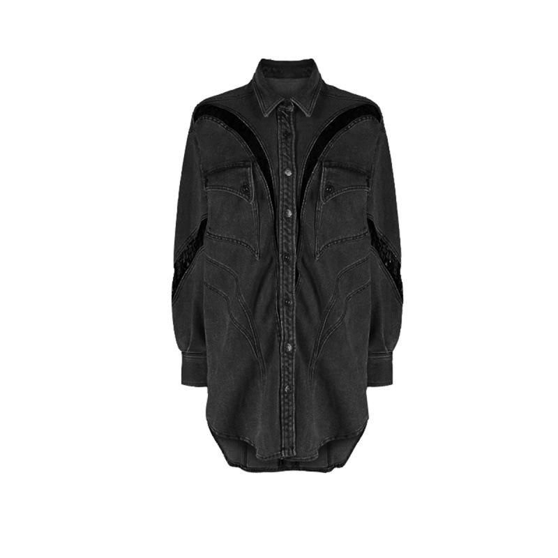 

Women s 3D Lace Color Block Oversized Shirt Jacket - Niche Design Spring/Summer Collection Small чёрный