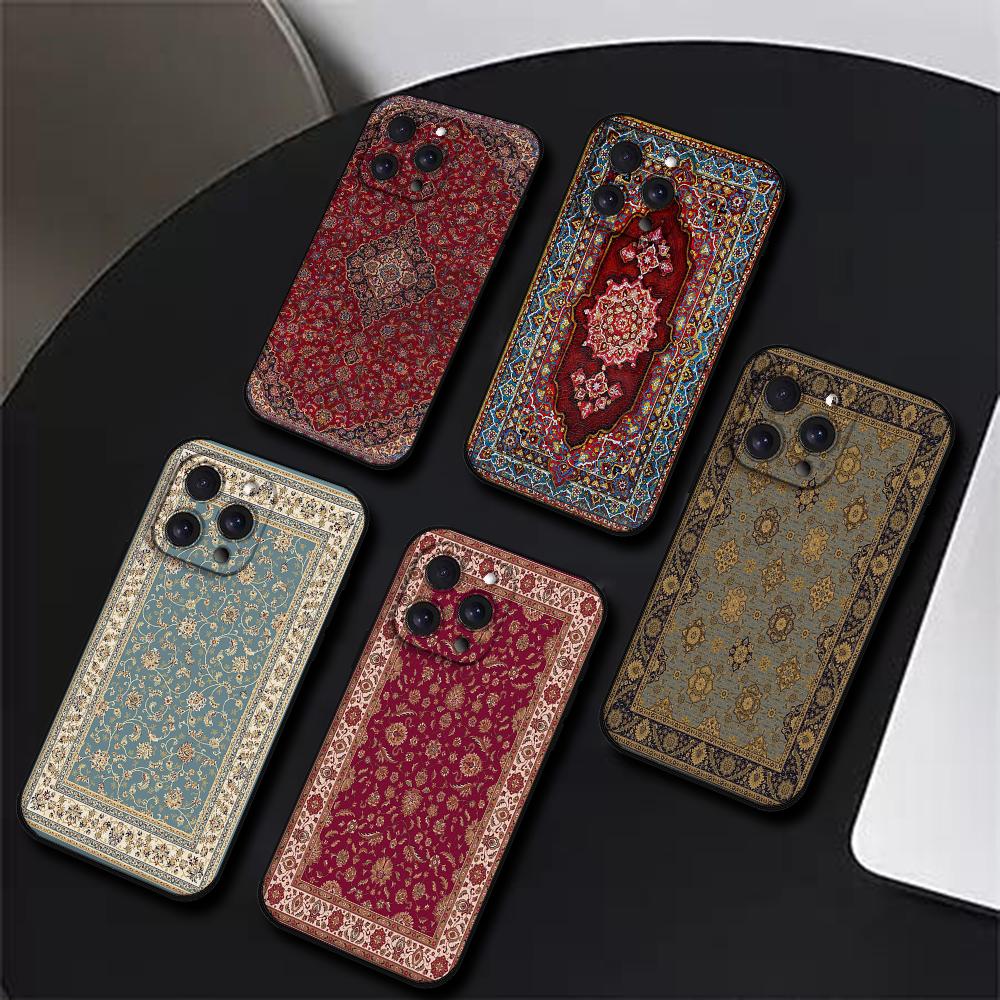 Persian Carpet Phone Case For Iphone 16 15 11 13 14 Pro Max 7 8 Plus X Xr Xs Max 12mini Black Shell Cover Case