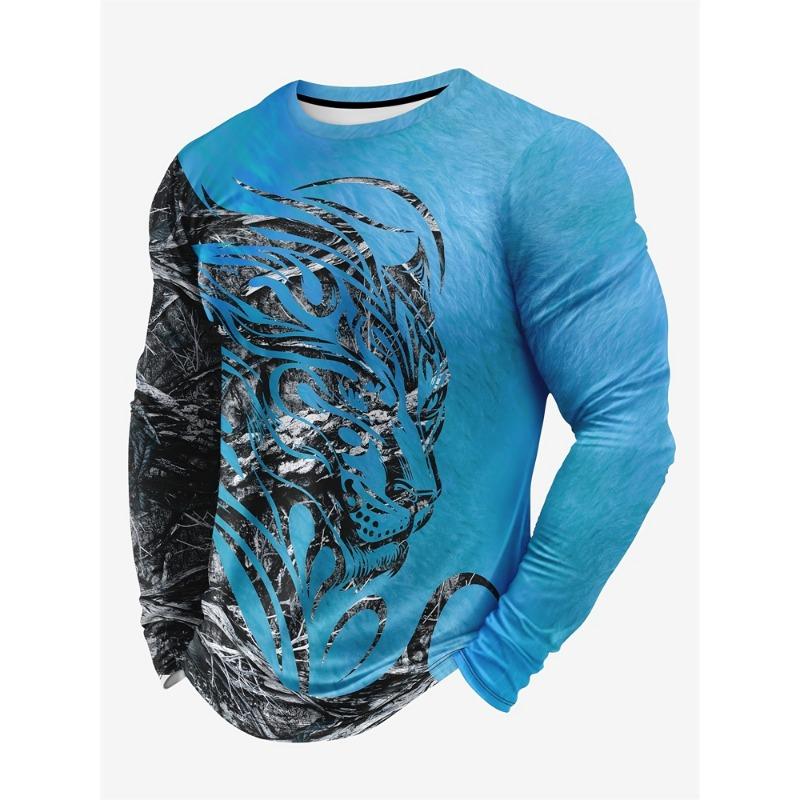 Powerful Lion 3D Printed Men's Trendy and Fashionable Long-sleeved T-shirt Urban Street Trendy and Fashionable Men's Top Casual